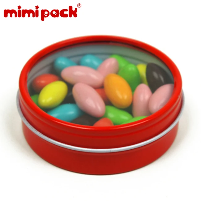 Mimipack мелкой круглой формы окна скольжения крышки 24 шт. Олова коробка для шоколада, конфеты, специи, сувениры, свечи - Color: Red