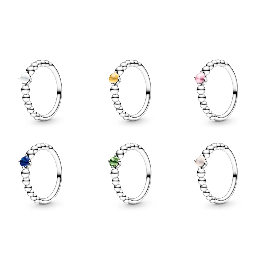 

925 Sterling Silver Ring Charm Blue Pink Round Cz Green 6 Color Finger Ring For Women Party Jewelry