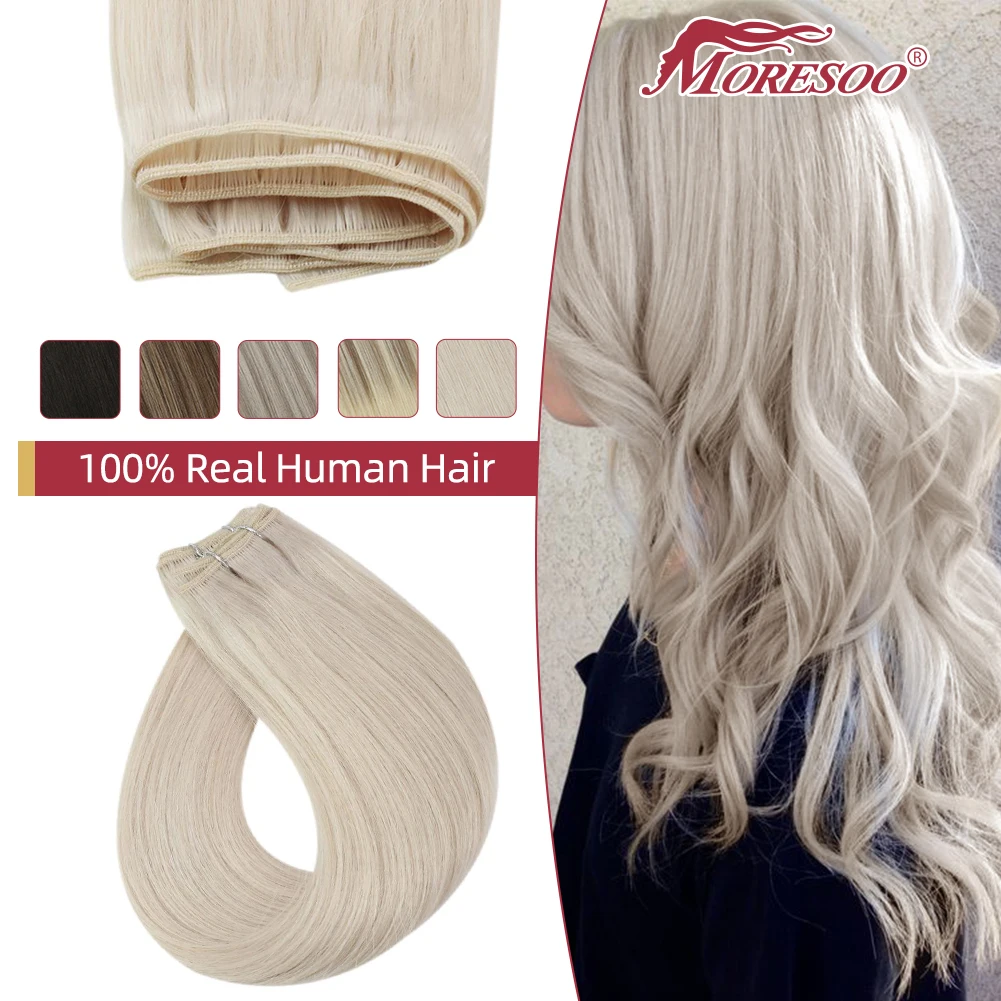 

Moressoo Human Hair Weft Virgin Hair 100% Real Human Hair Extensions Straight 50G/Pcs 14-22inch Natural Invisible Sew in Bundle