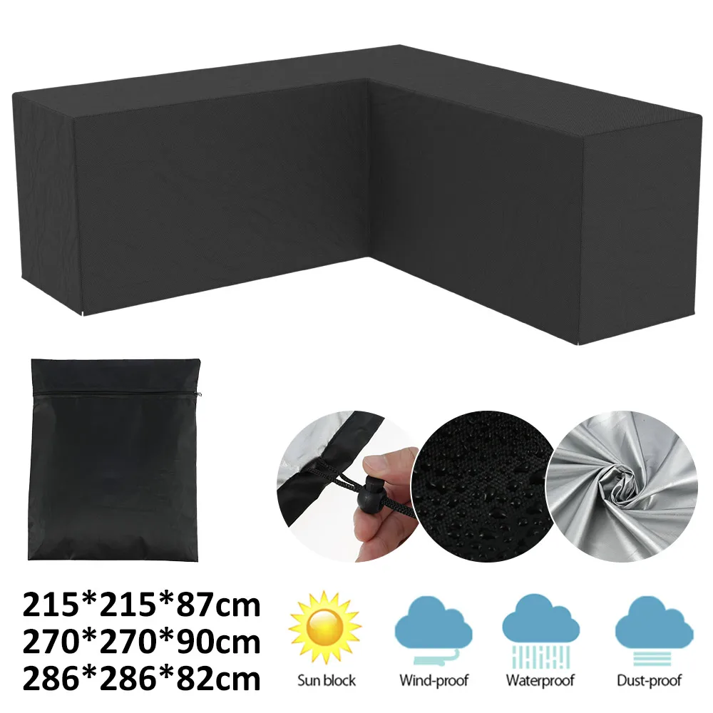 

Patio Garden Rain Snow Covers L-Shaped Furniture Anti-UV Tarpaulin Protective Lounge Cover Outdoor Waterproof Sofa Protector