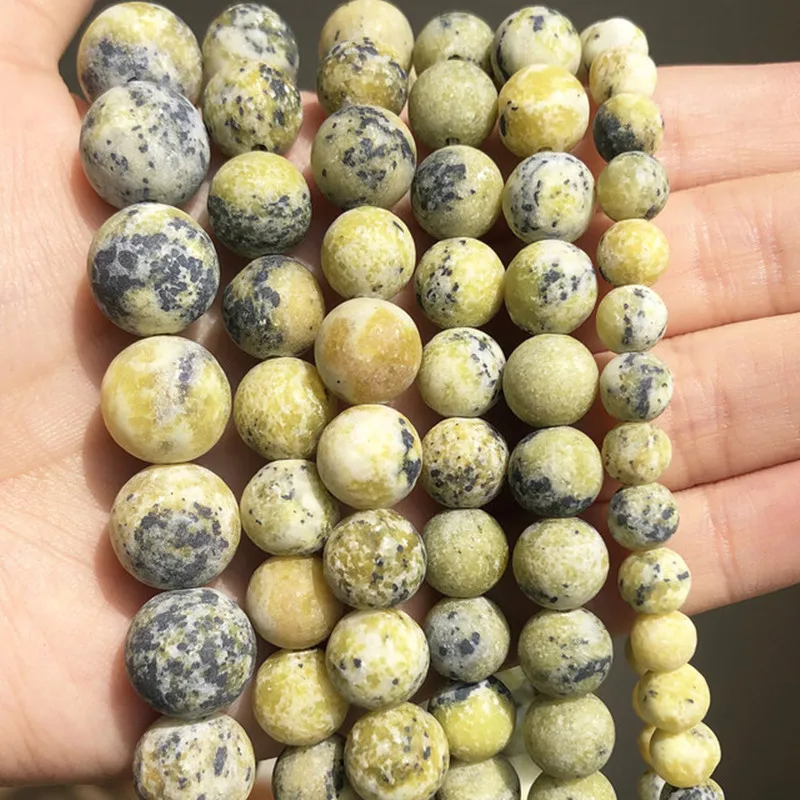

Natural Matte Frosted Yellow Turquoises Stone Beads Round Shape Loose Space Beads For Bracelet Jewellery Making 15inch/Strand