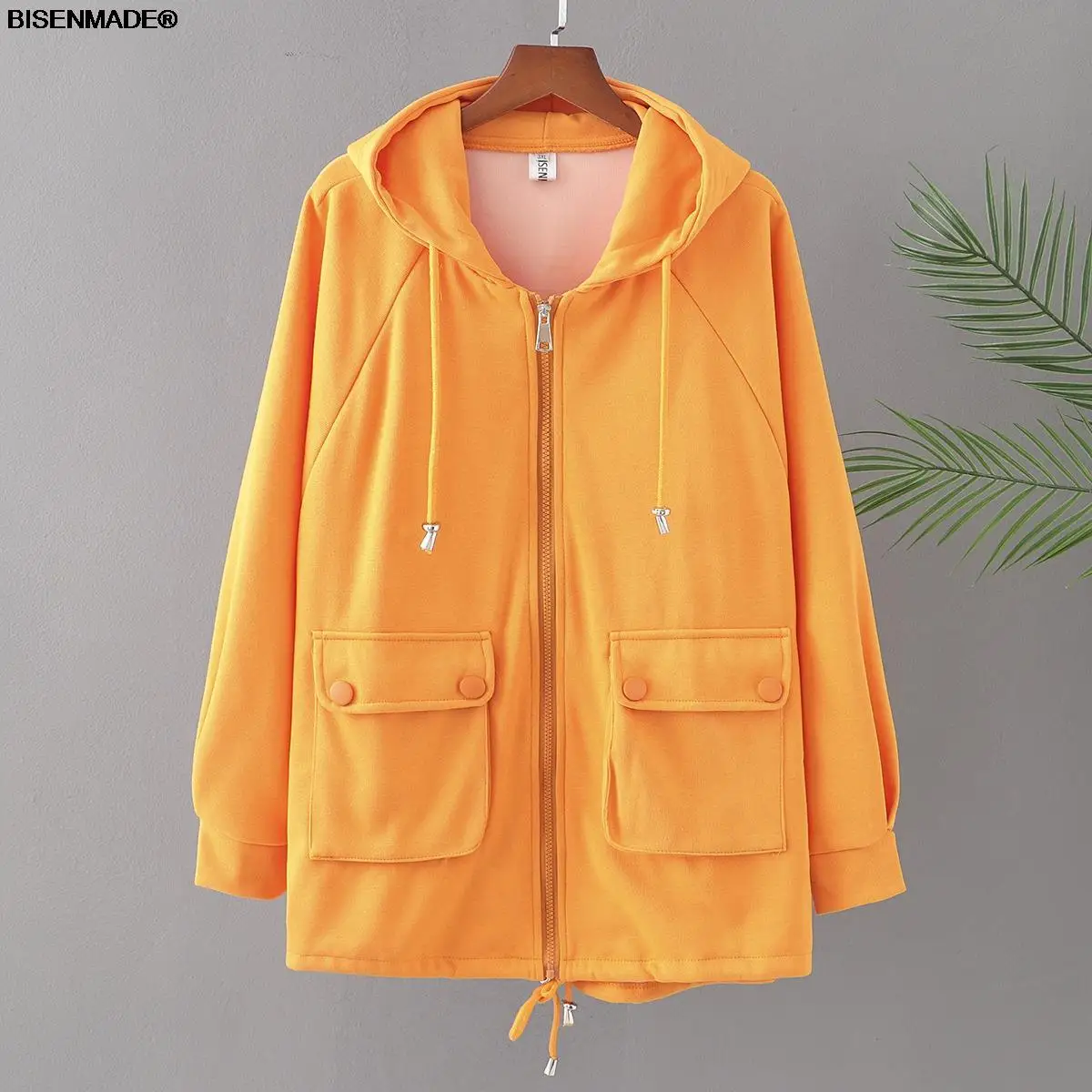 

Женская одежда, толстовки и свитшоты, модель сезона осень 2021 года, Новый Свободный Повседневный Кардиган с большими карманами и капюшоном, в...