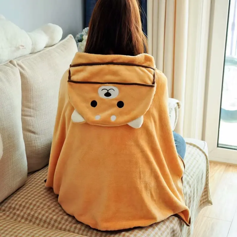 

Japanese Cartoon Chaigou Dog House Air Conditioning Room Small Shawl Cat Coral Velvet Hooded Cloak Cover Blanket Knee Blanket