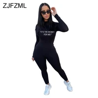 letter print streetwear rompers womens jumpsuit mock neck full sleeve party club bodysuit fashion female slim one piece overall