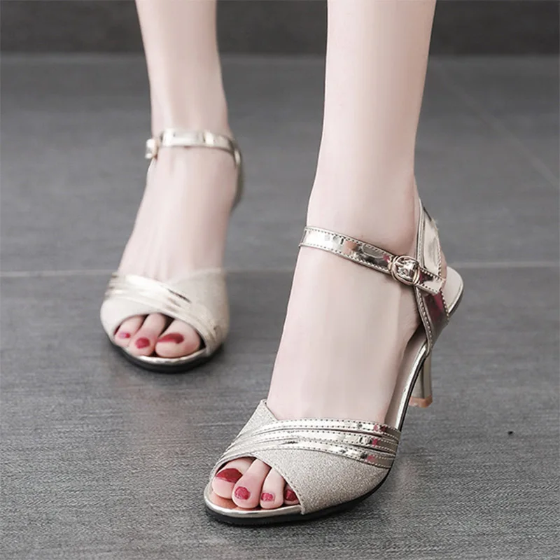 Туфли женские свадебные с открытым носком босоножки на высоком каблуке