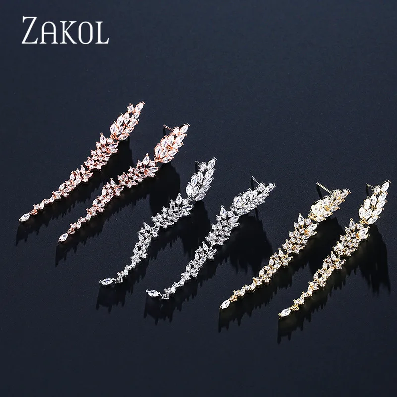 ZAKOL изысканные свадебные серьги с листочками длинные висячие ювелирные изделия