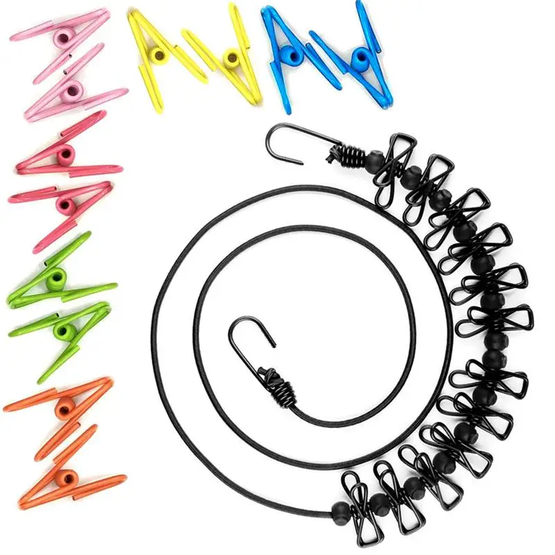 

Выдвижная Веревка для белья, с 12 цветными прищепками, ветрозащитная дорожная веревка для белья, для отпуска, гостиницы