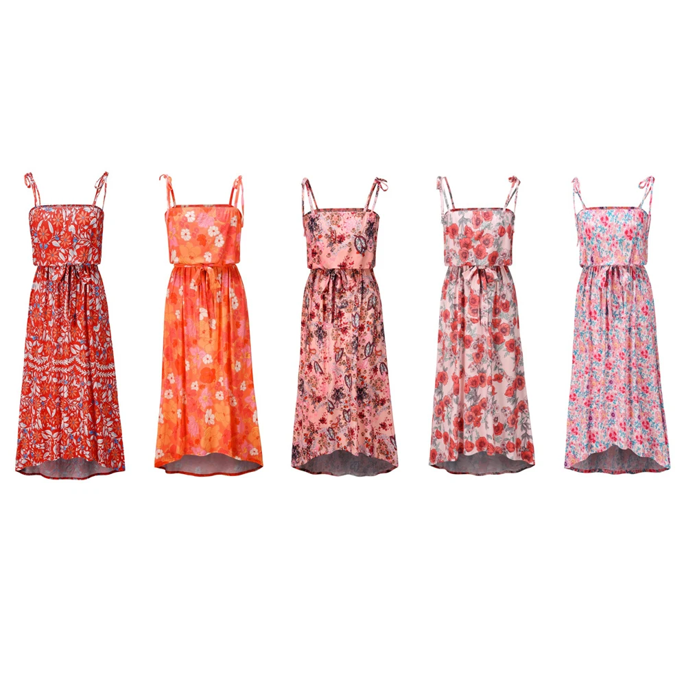 

2021New Summer Women Strapless Dress Sexy Floral Print Halter 5 Colors