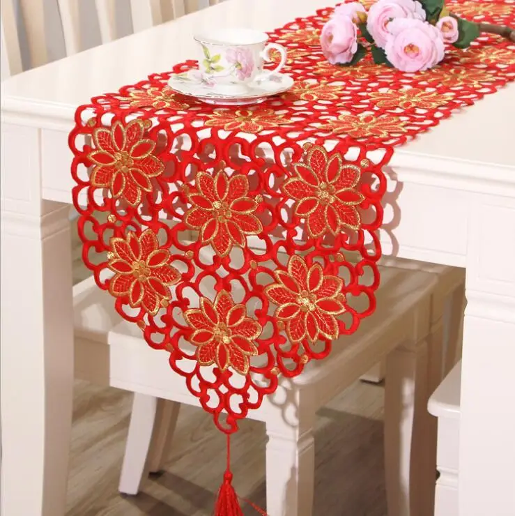 

Fyjafon Table Runner Classical Table Runners 40*150cm To 40*246cm Hollow Modern Embroidered Table Runner Coffee