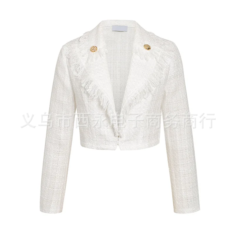 

Womens Dress Suits Long Sleeve Tweed Blazer Short Suit Coat White Mini Dress Two Piece Set Women Autumn Winter Clothes Female