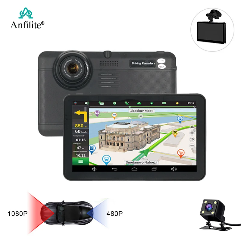 7-дюймовый емкостный GPS-навигатор Anfilite 768 м 16 ГБ Full HD 1080P видеомагнитофон AVIN FM