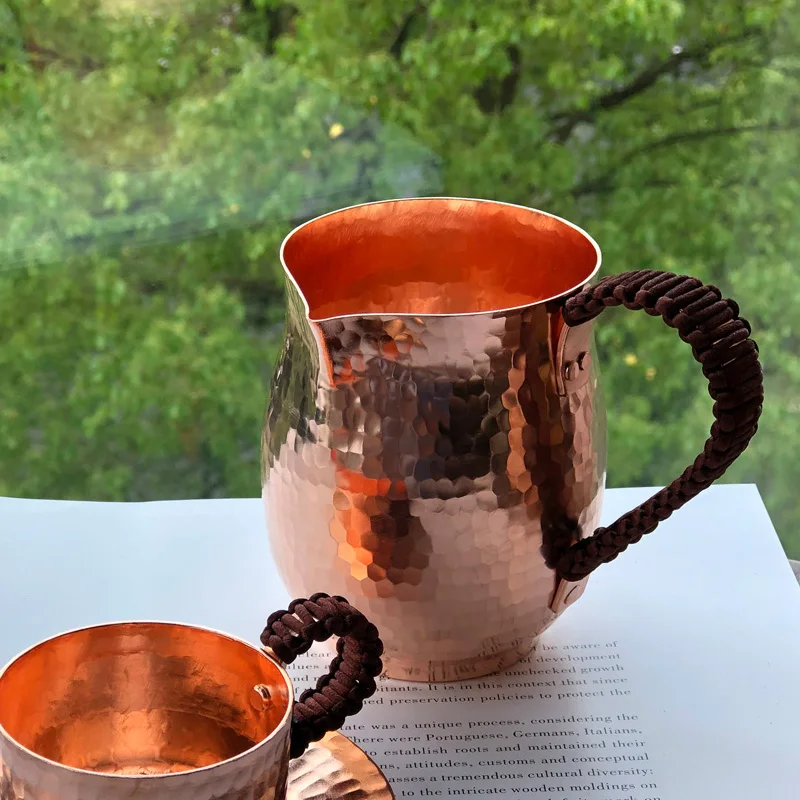 400ML 800ML Pure Copper Latte Pitcher Hot Milk Cup Copper  Mug  Water Pots Kettles Hammer Handcraft  Drinkware Tableware