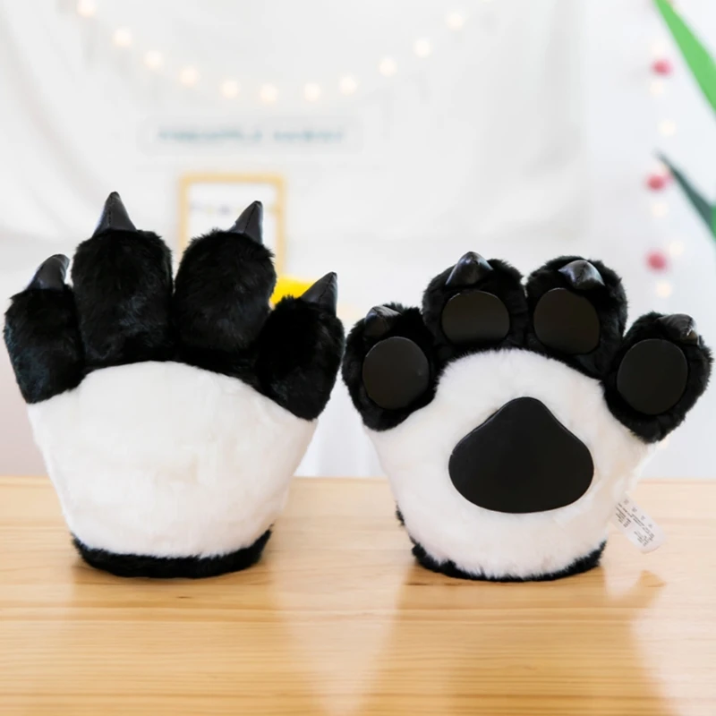 

1 Pairs Cute Simulation Panda Paw Plush Gloves Thicken Fluffy Animal Stuffed Toys Padded Hand Warmer Halloween Cosplay Costume
