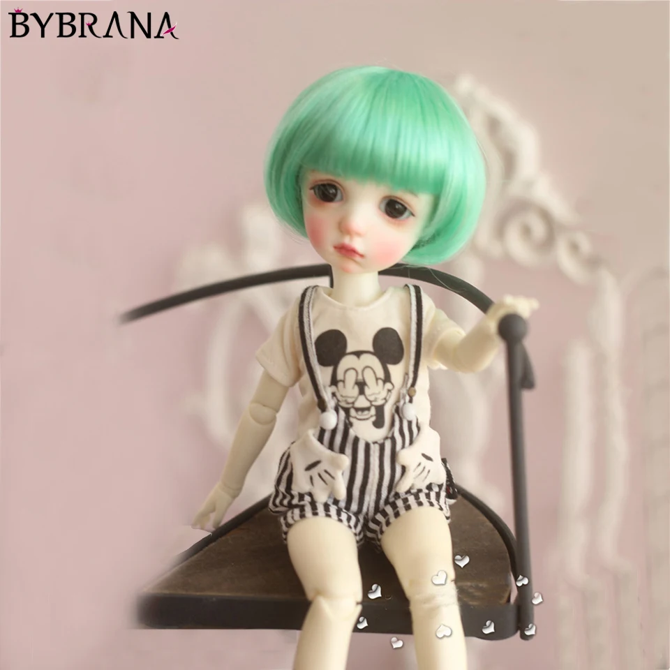 

Bybrana Pink Green High Temperature Fiber Hair 1/3 1/4 1/6 1/8 BJD Wig Short Wig For Dolls