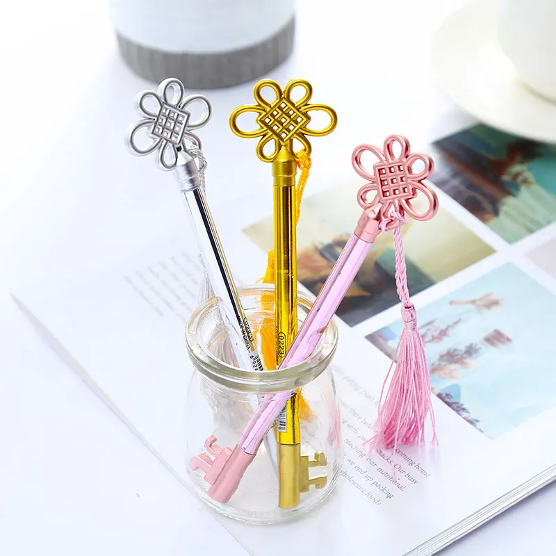 Креативные винтажные китайские гелевые кавайные ручки с узелком милые золотые