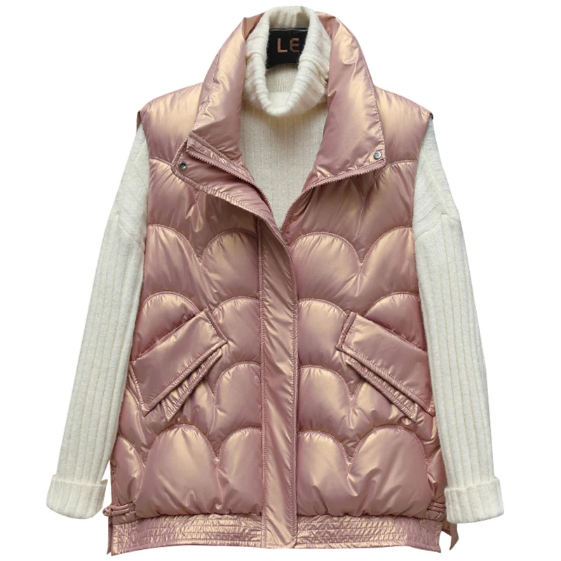 

Fashion Long Down Cotton Vest Women 2021 Autumn Winter Loose Waistcoat Sleeveless Jacket Female Cotton Padded Coats