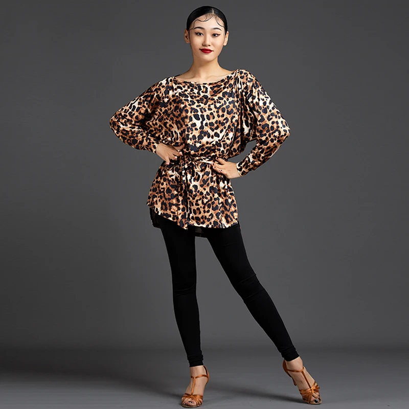 Топ женский леопардовый для танго одежда латиноамериканских тренировок с