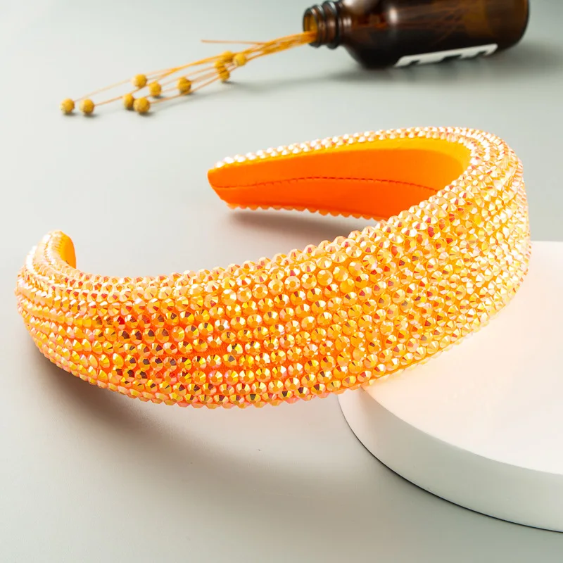 

Bling Rhinestone Hair Hoop Full Crystal Padded Headband Sponge Wide Head Hoop Solid Handmade Beaded Luxury Hair Accessories