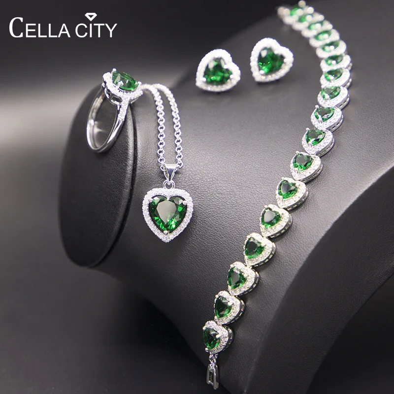 Cellacity Изумруд Набор украшений для женщин трендовая Женская одежда в форме сердца