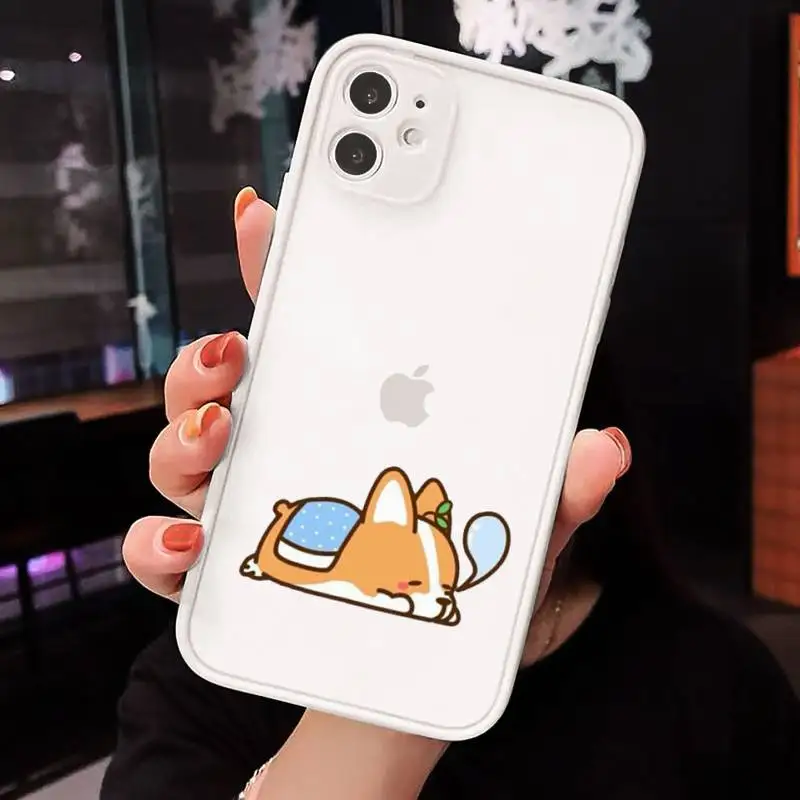 

Cute cartoon corgi dog Phone Cases Matte Transparent for iPhone 7 8 11 12 s mini pro X XS XR MAX Plus cover funda