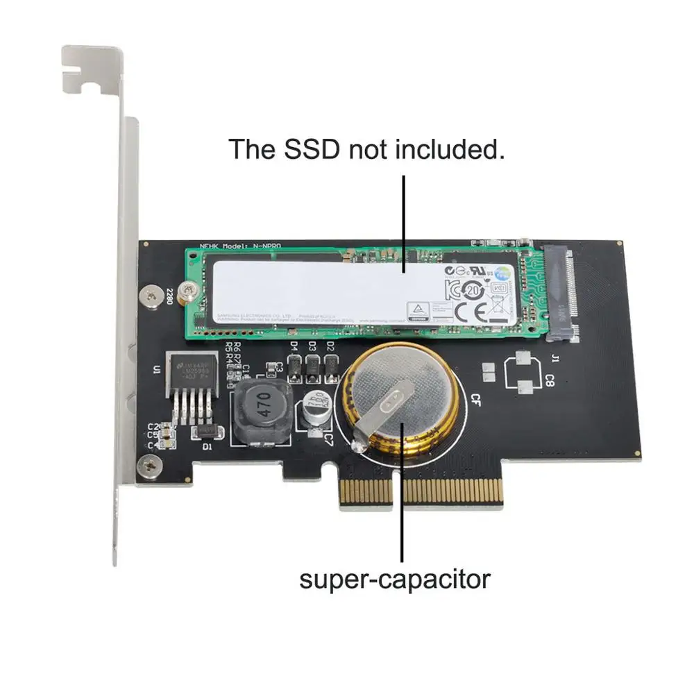 Переходник PCI-E 3 0x4/M.2 NGFF SSD Nvme PCI Express с защитой от сбоев питания Суперконденсатор 4 0