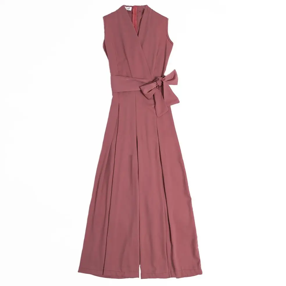 

Women Jumpsuits Rompers Summer Casual solid V-neck Pocket Overalls Jumpsuit Sleeveless Wide Leg Loose Jumpsuit