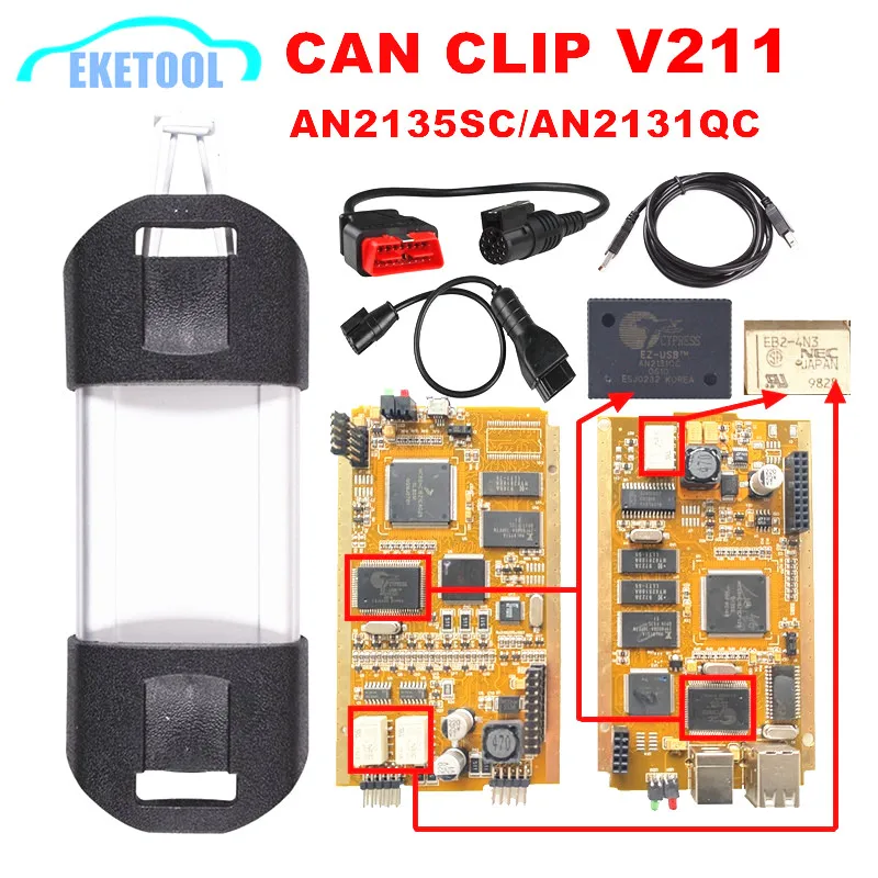 

AN2135SC AN2131QC Golden Full Chip For Renault CAN CLIP Newest V211 Reprog V191 Car Diagnostic For Renault Pin Extractor