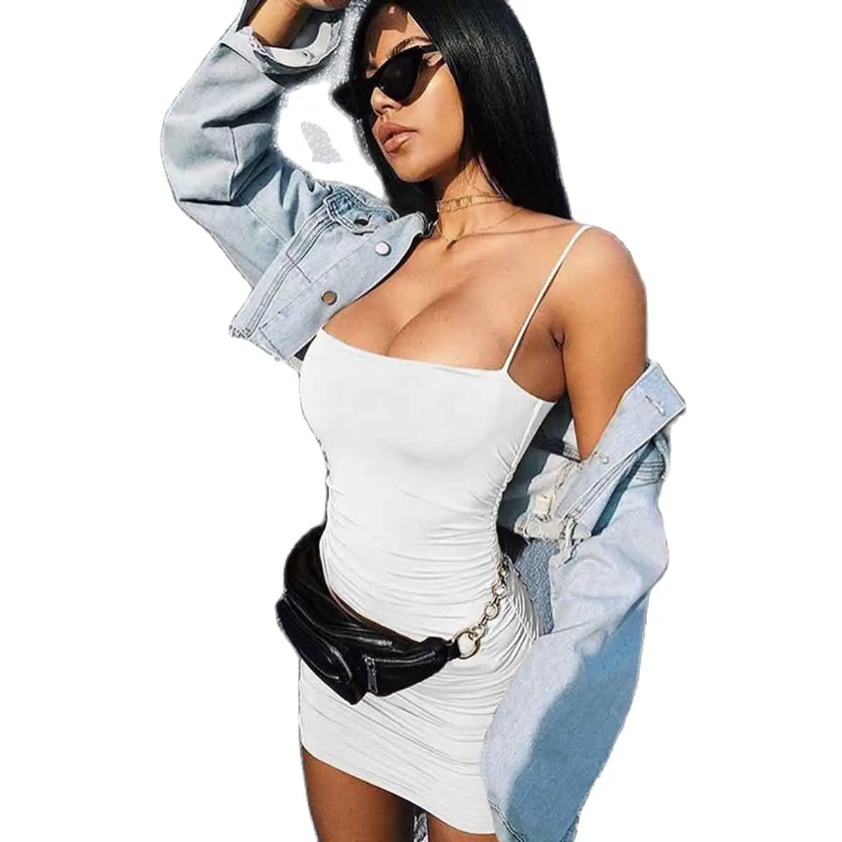 

Sexy Club Dress Summer Women Solid Color Sling Pleated Hip Dress Fashion Dresses for Womens