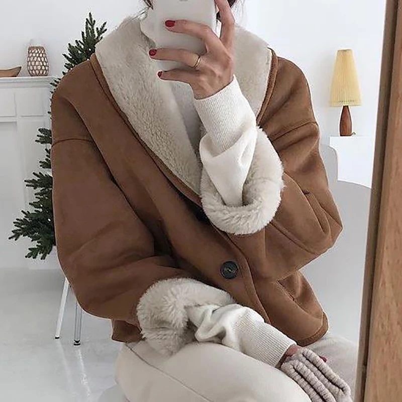 South Korea chic French style coats women winter loose thick wool cotton-padded jacket out wear female clothing parkas 10151# | Женская
