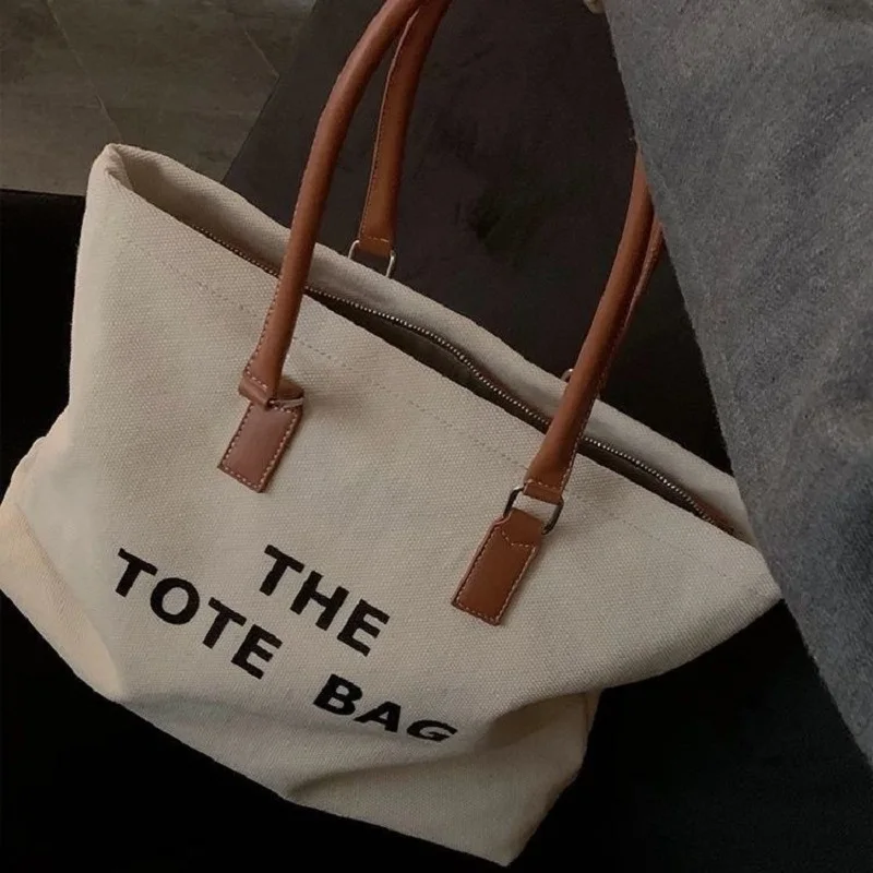 Fashion all-match Tote Bag Shoulder Canvas with Zipper Handbag Simple Large Casual Cute Soft Shopping Bags for Women |