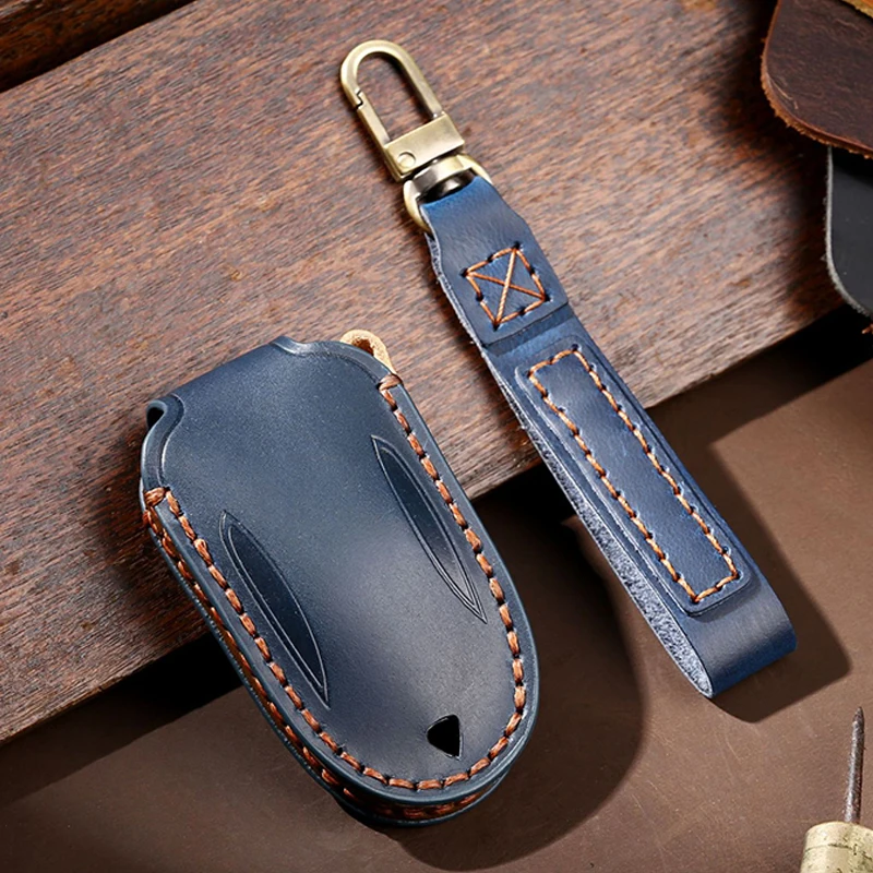 

Handmade Leather Car Key Case Cover Shell for Tesla Model S Model 3 Model X Model Y Key Bag Protector Car Styling Accessories