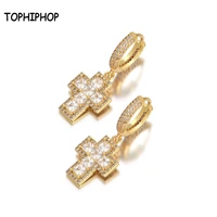 tophiphop ice out square zircon cross drop earrings high quality gold plated cross earrings for womens birthday gifts
