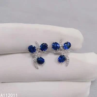 kjjeaxcmy fine jewelry 925 sterling silver inlaid natural sapphire female earrings ear studs lovely support test hot selling