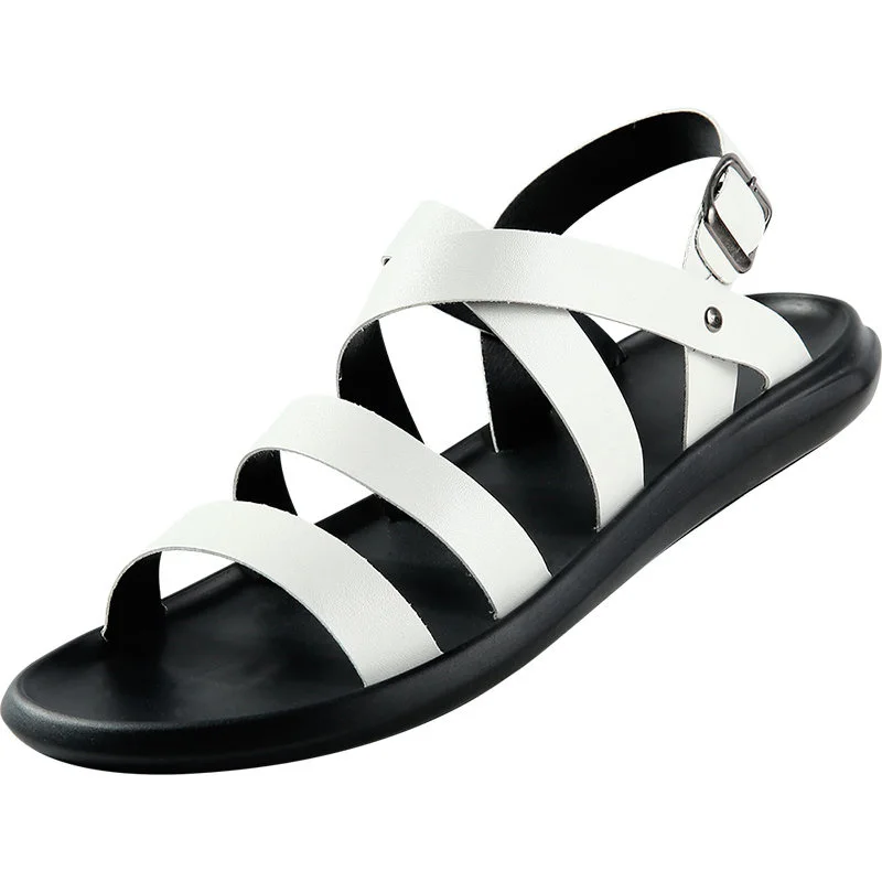 Мужские летние босоножки Повседневная обувь пляжные кожаные с ремешком на