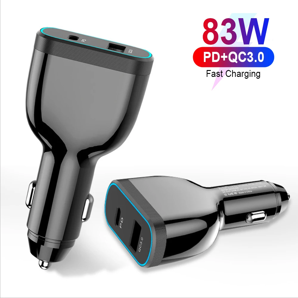 

83W PD Fast Car Charger USB C PPS/PD 65W/45W/30W/18W For MacBook iPhone 11 Laptop SAMSUNG Note 20 S20 XIAOMI Mi10 Pro QC3.0 4.0