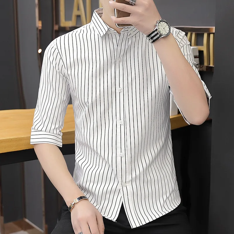 

Short sleeve shirt men's 2021 spring and summer new Korean business non iron men's Striped Shirt Men's medium sleeve inch shirt