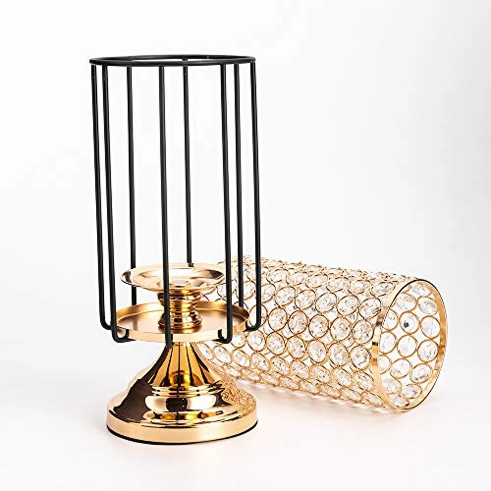 

Metal Gold Crystal Decorative Candle Lantern Holders Candlesticks for Wedding Party Home Decoration Gift