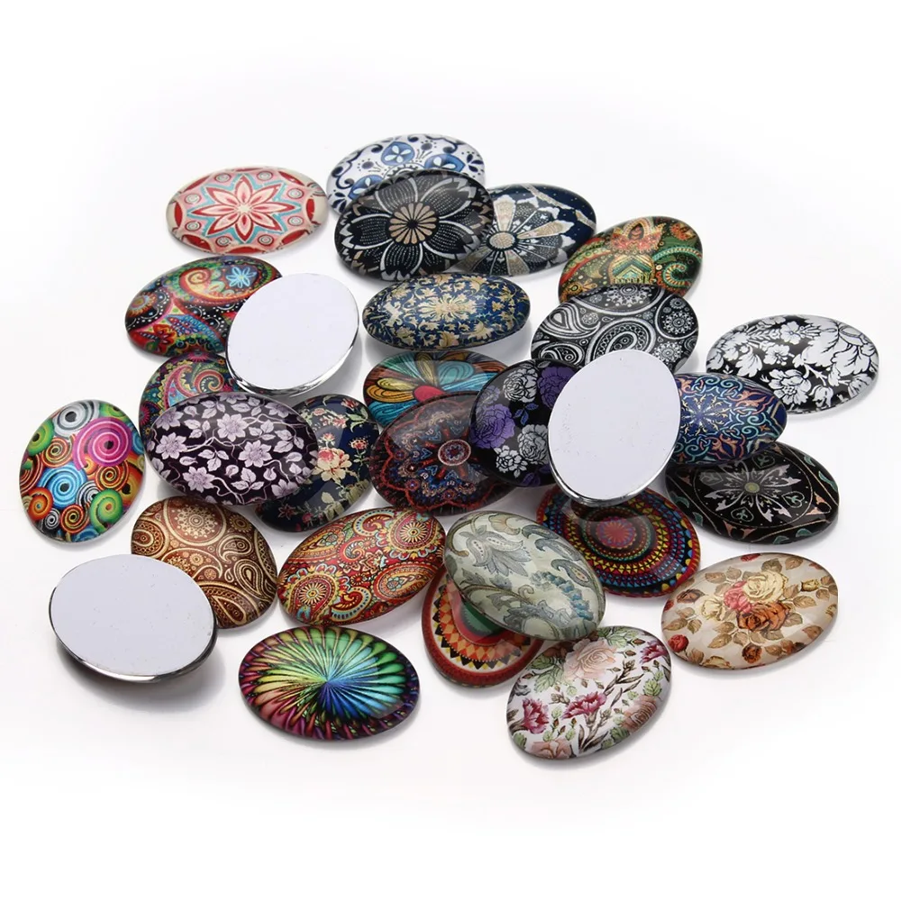 

20pcs/lot Oval Photo Glass Cabochon Mix Flower Picture Cabochons Fit 18*25mm Flat Back Cameo Base Jewelry Embellishments