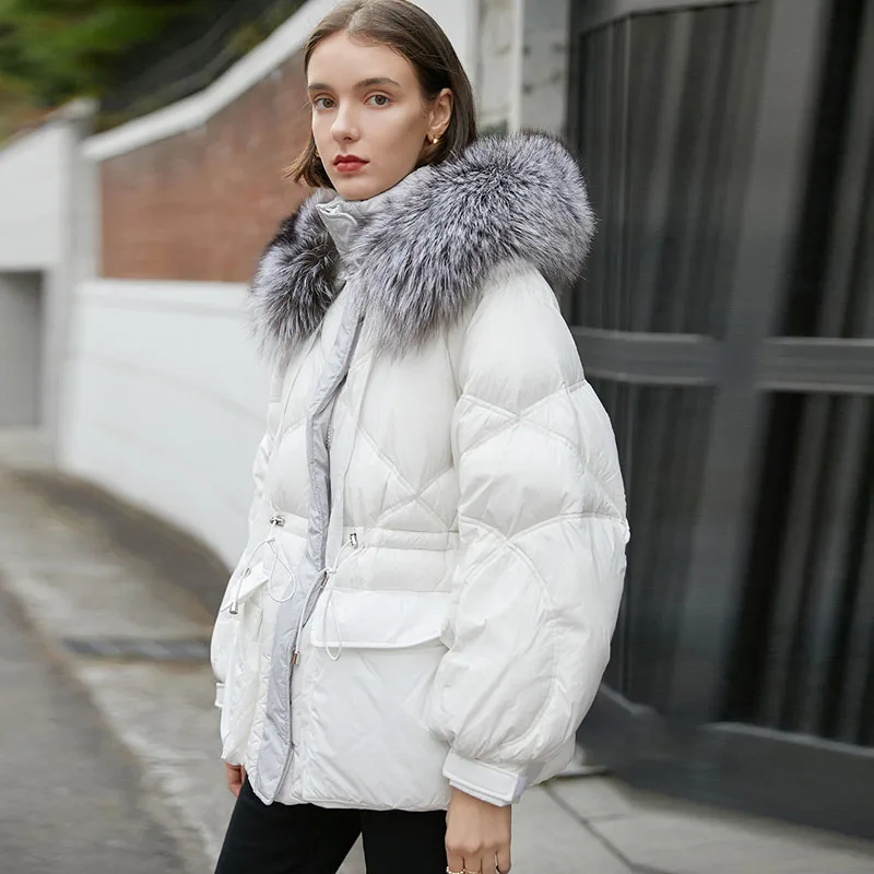 Janveny большой натуральный Лисий меховой воротник длинное пуховое пальто 2020 новая