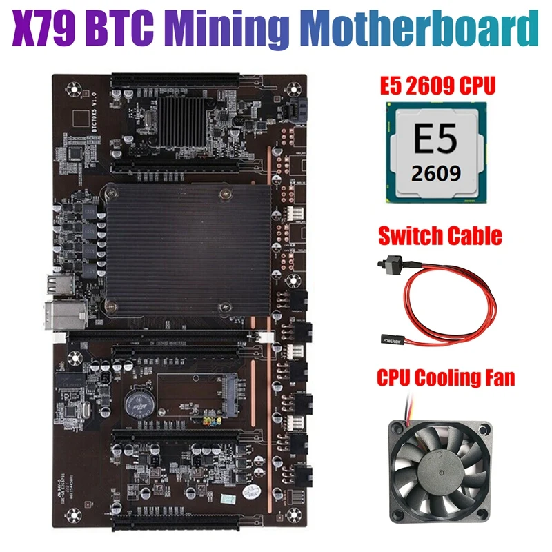 

Материнская плата для майнинга BTCX79 H61 с процессором E5 2609 + вентилятором + кабелем переключения DDR3, поддержка 3060 3070 3080, графическая карта для BTC
