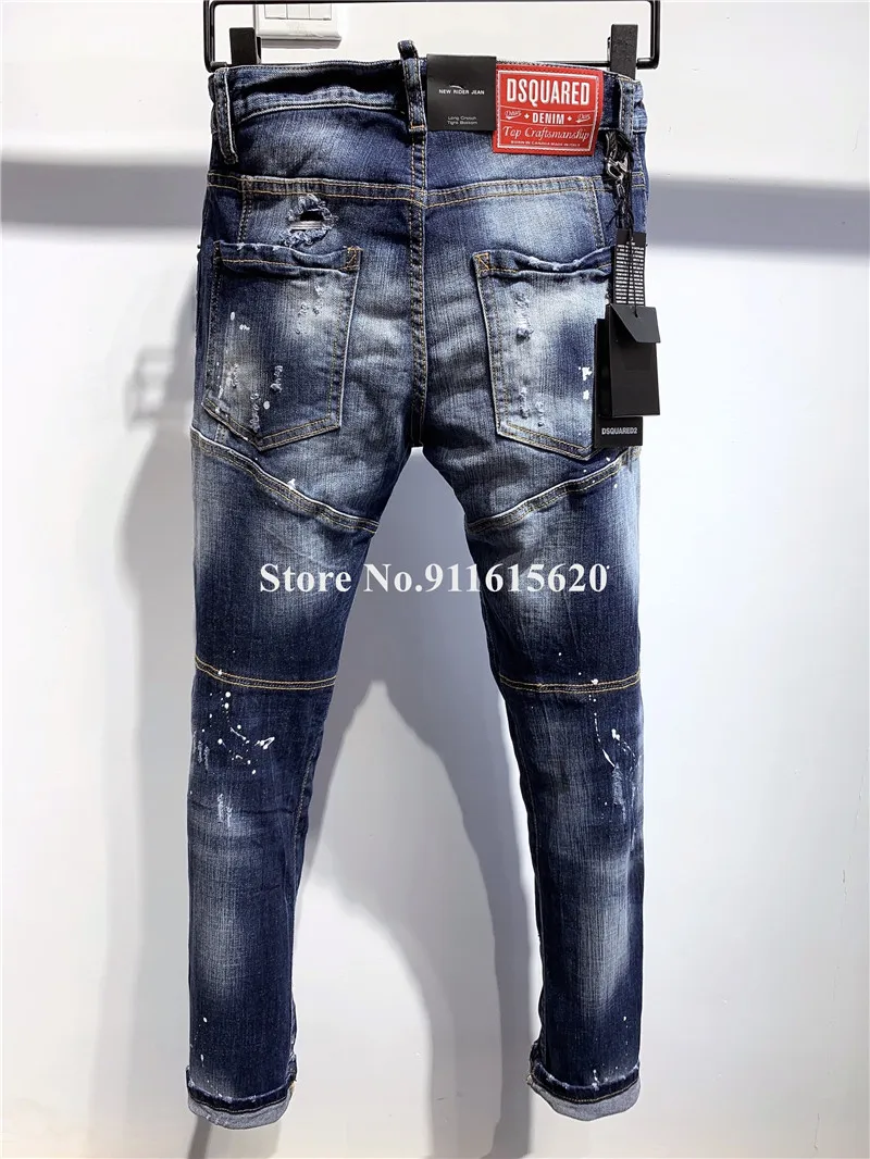 

Dsquared2 Biker Hole Jeans D2 Men Pants DSQ2 Embroidered Trousers A363