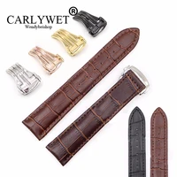 carlywet 18 20 22mm real leather black brown crocodile grain vintage deployment wrist watch band strap for seamaster
