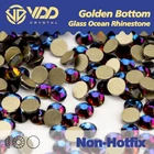 VDD 1440 шт. золотистые стеклянные кристаллы, голубой огонь Стразы, золотистые зеркальные аксессуары, украшение своими руками