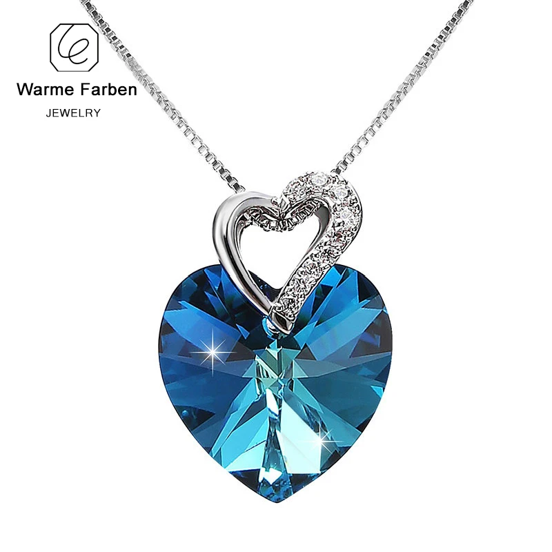 Украшенное кристаллами Swarovski модное ювелирное ожерелье для женщин синее сердце хрустальное ожерелье с подвеской подарок