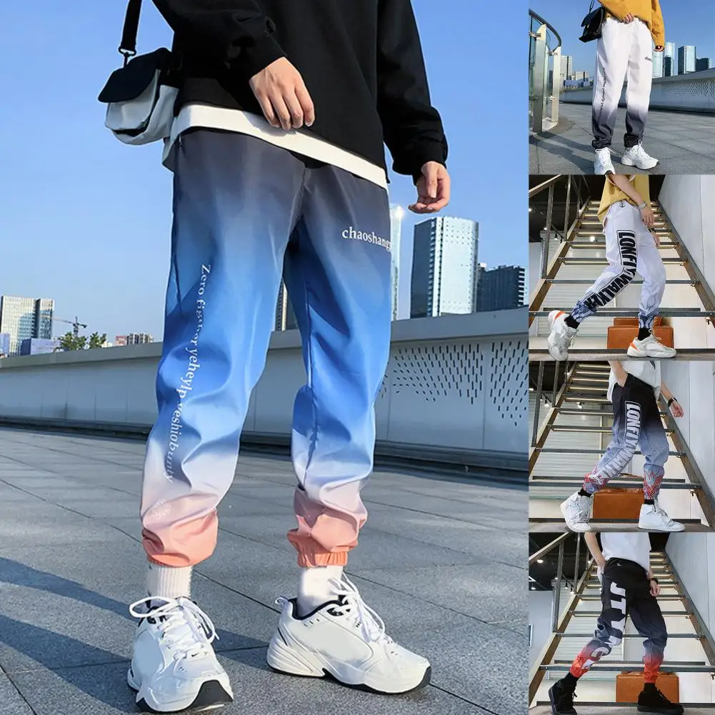 

Men Pants Autumn Winter Gradient Color Letters Print Harem Pants Ankle Tied Trousers Cotton Men Clothing Streetwear Pants 2021