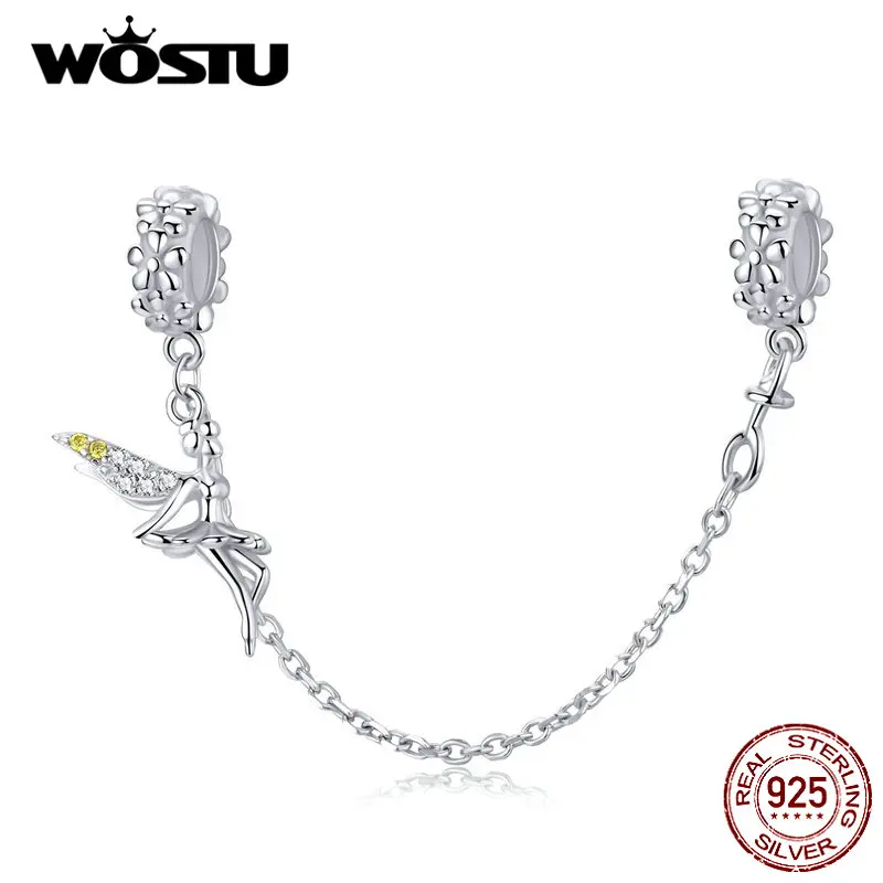 WOSTU 925 пробы Серебряная безопасная цепочка эльф Фея амулеты ангелы подходят браслет и браслет для женщин Свадебные украшения FIC1278