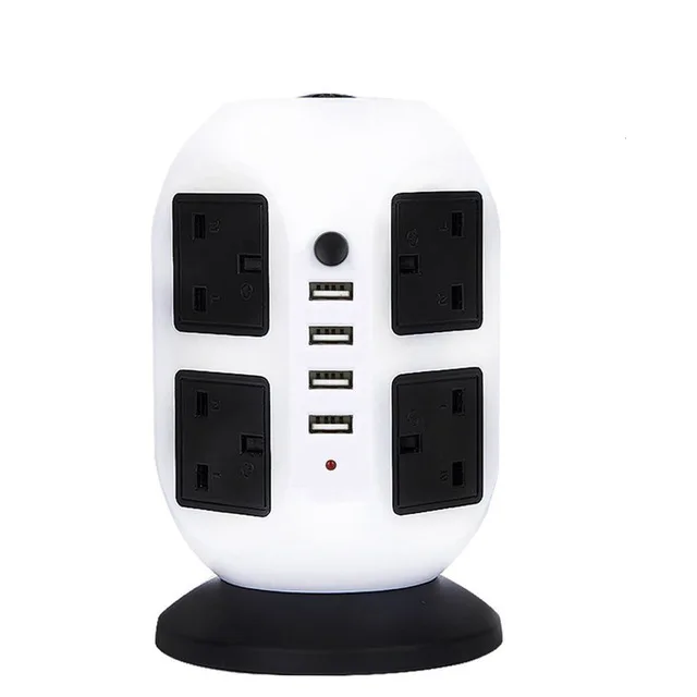 White 2m Cord Вертикальный сетевой адаптер, защита от перенапряжения, 8 розеток AC, UK, розетка с USB 4 портами, защита от перегрузки, 2 м/3 м, удлинитель - Цвет: White 2m Cord