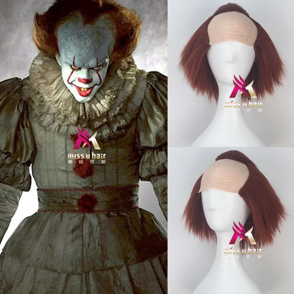 Мужской парик для косплея на Хэллоуин клоуна пеннивайза из оранжевых волос