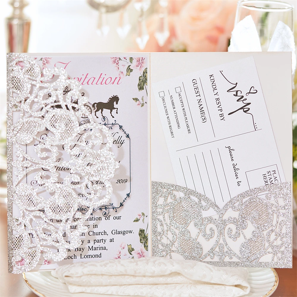 

20 PCS White Hollowing Decorative Pattern Paper Wedding Invitation Card Greeting Cards