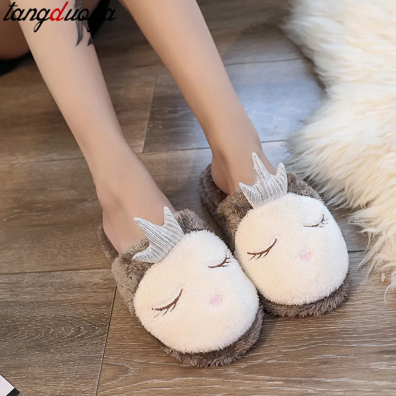 Зимние домашние Дамские тапочки с героями мультфильмов милые шлепанцы без